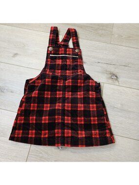 OshKosh B’Gosh Toddler Girls’ Overall Dress  Plaid Black Red Trim 2T